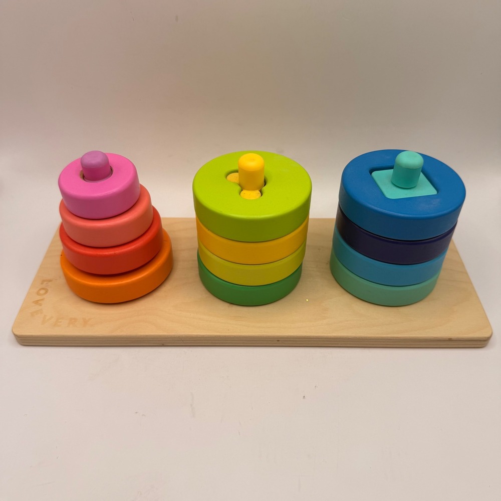 Lovevery Friends of All Shapes Wooden Stacker Toddler Montessori Toy Multicolor